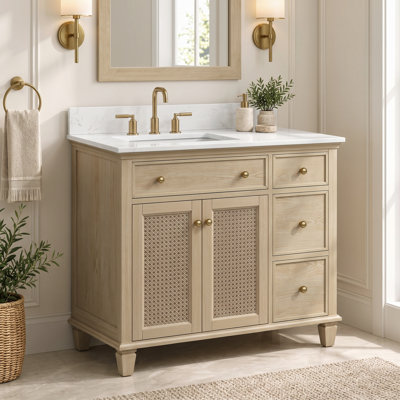 Meuble-lavabo simple 36 po avec plateau en quartz de Carrare blanc Ronnie, pré-assemblé