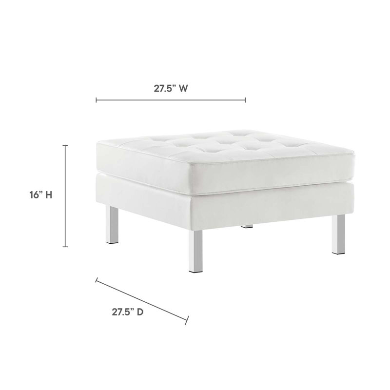 Loft Tufted Vegan Leather Ottoman, White Faux Leather