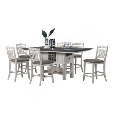 Table de salle à manger à hauteur de comptoir antique blanche et grise 1Pc avec 2 feuilles de rangement sous la table en bois pour la salle à manger