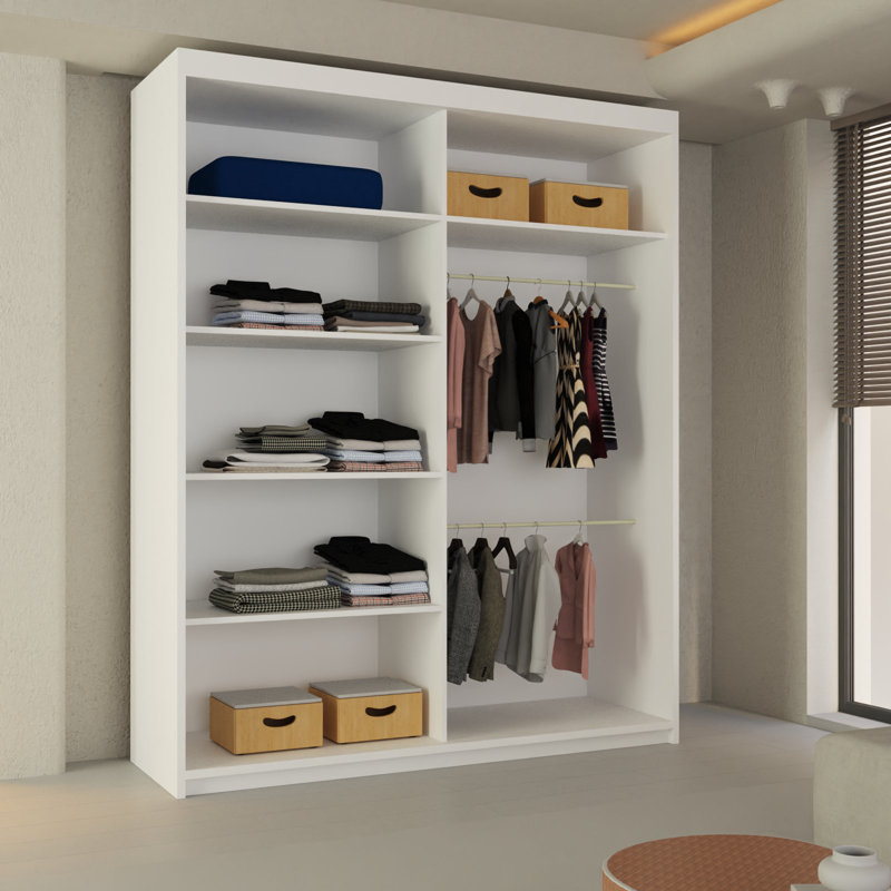 Higham 2 Door Manufactured Wood Wardrobe, 217cm H x 150cm W x 62cm D, White