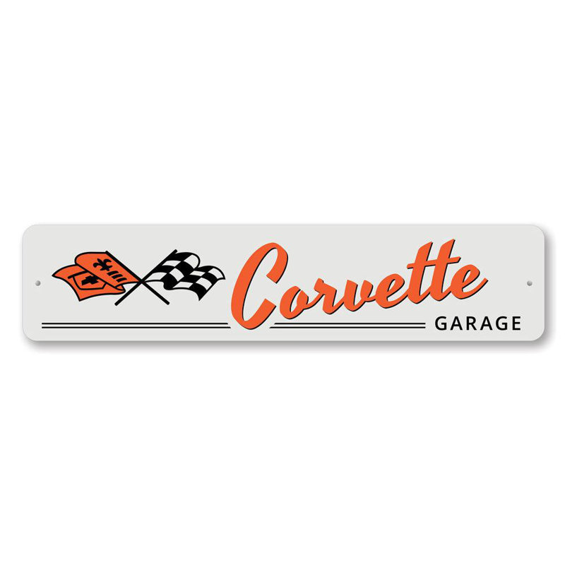 Panneau en aluminium Corvette Garage Flags, H 4 po x l 18 po x P 0,04 po
