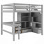 Lit mezzanine double avec bureau en L et tiroirs, armoire et escalier de rangement-552063658