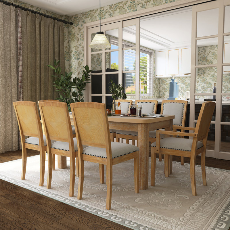 9-Piece Extendable Wood Top Dining Table Set, Natural