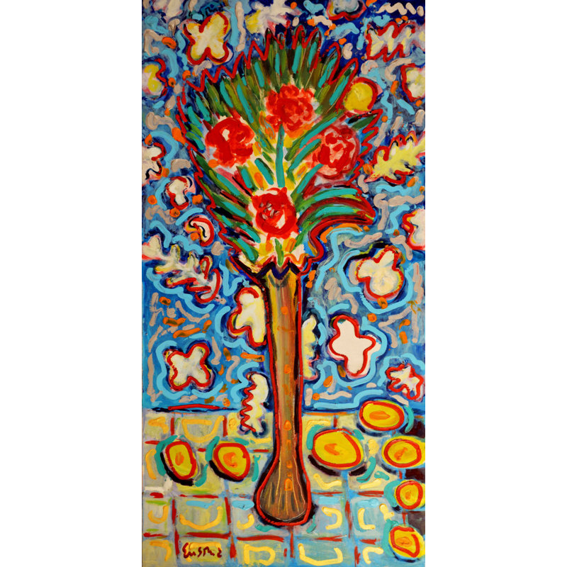 Reproduction d’art sur toile tendue "roses en longue vase" par wayne ensrud, H 36 po x l 18 po