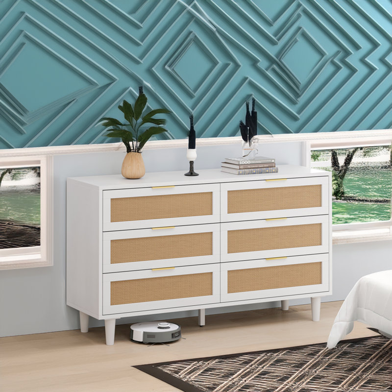 Armoire de rangement 6 tiroirs, H 29,58 po x l 51,23 po x P 15,8 po, Naturel