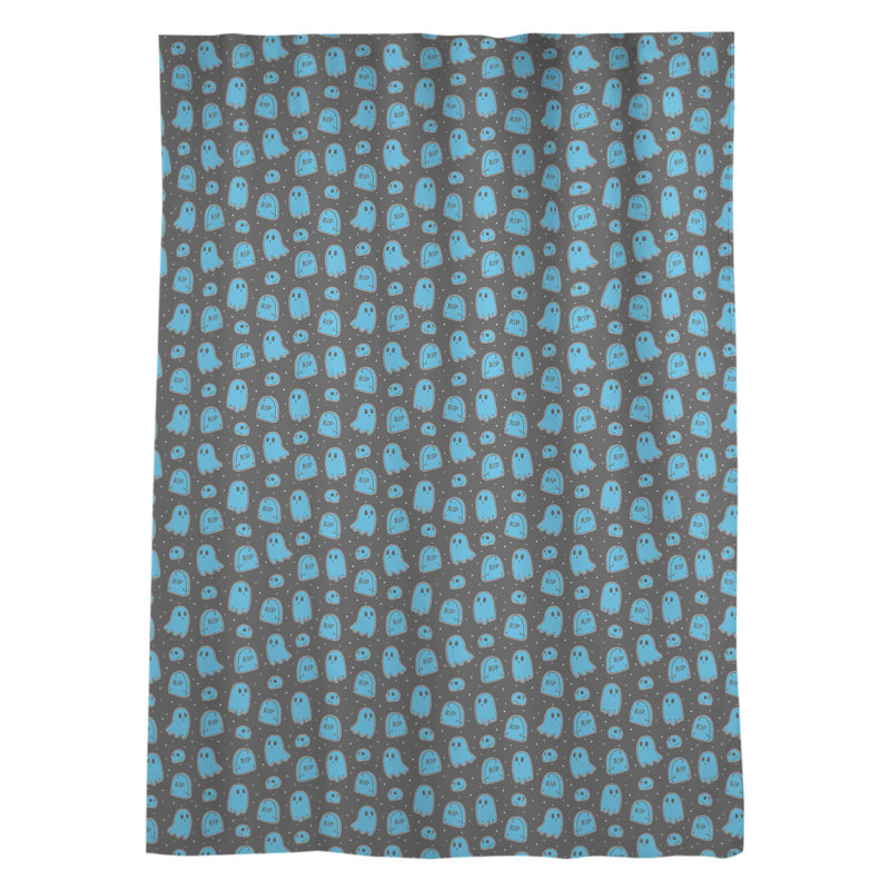 Panneau de rideau simple avec passe-tringle ghost, Noir / bleu clair