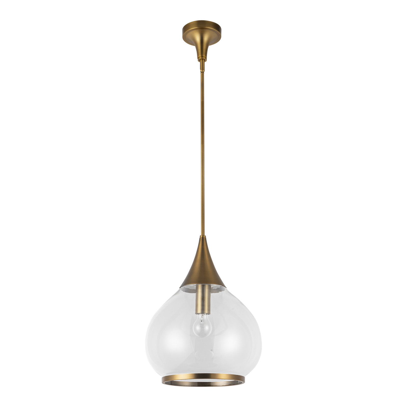Hazel Single Light Glass Pendant, Clear, Aged Gold, 68" H x 14" W x 14.13" D