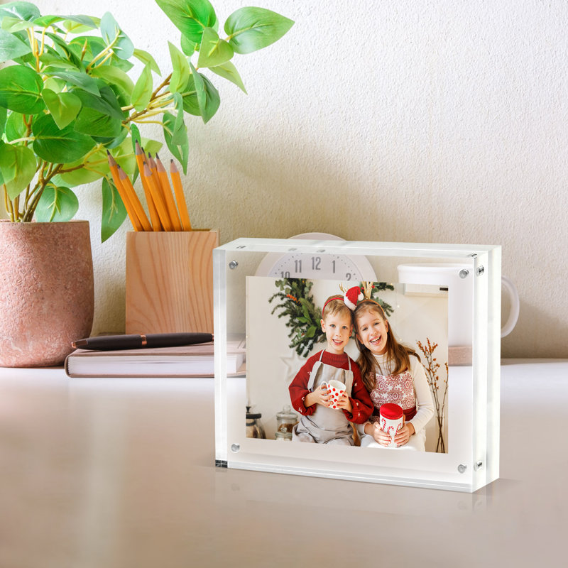 TRIXES Acrylic Photo Frame - Clear Freestanding Picture Frame with Magnets –Cherished Memories, 7" x 5"
