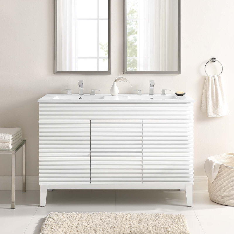 Render White 48" Double Sink Freestanding Bathroom Vanity