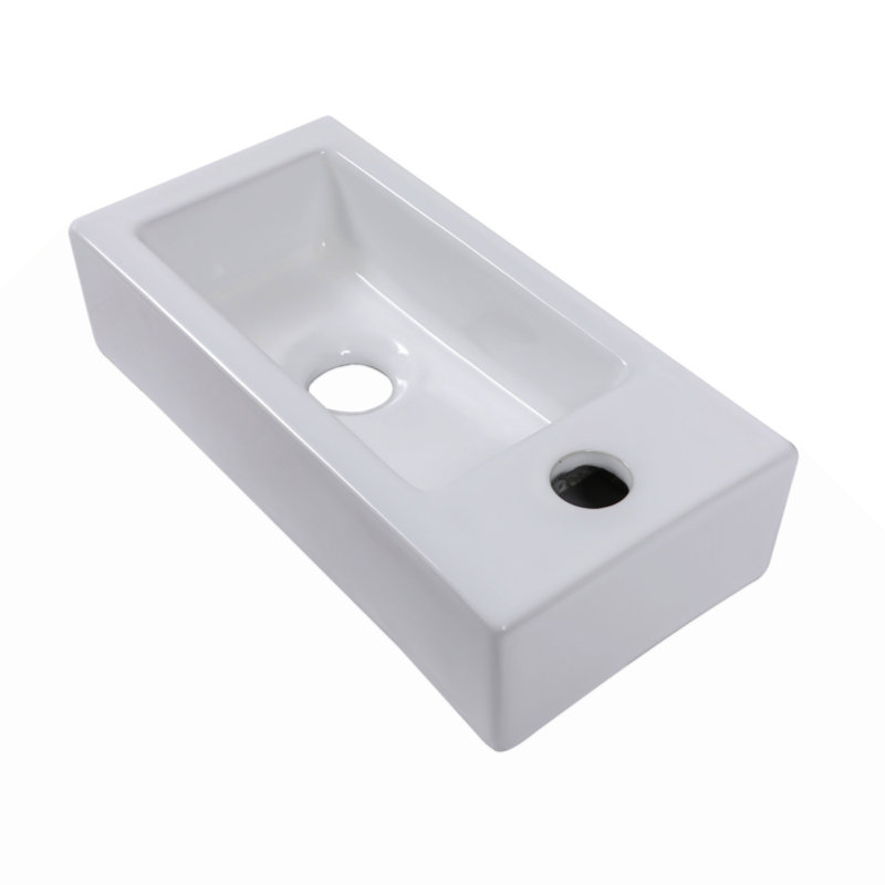 Lavabo de salle de bain mural rectangulaire en céramique avec trou de robinet simple