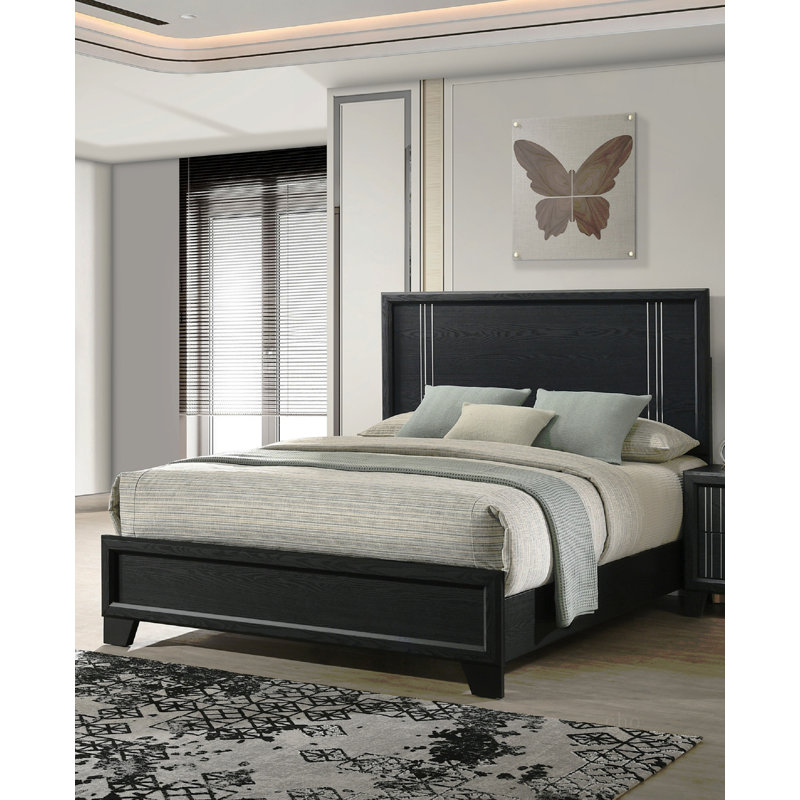 Finition de meuble-lit en bois pour lit très grand contemporain 1pc, Très grand lit, Noir, noir, noir, noir
