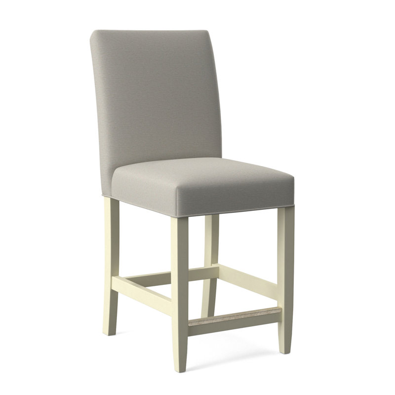 Manhattan Upholstered Stool with Solid Wood Frame, Bisque Finish, White Performance Fabric; 0851-94