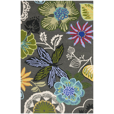 Tapis d'intérieur / extérieur gris / vert crocheté à la main Doyle