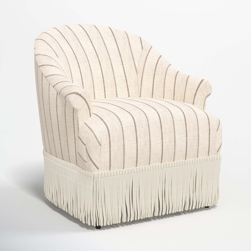 Fauteuil demi-tonneau en coton avec accoudoirs roulés encastrés et pieds en bois massif Callie, Rayures gris anthracite Fritz
