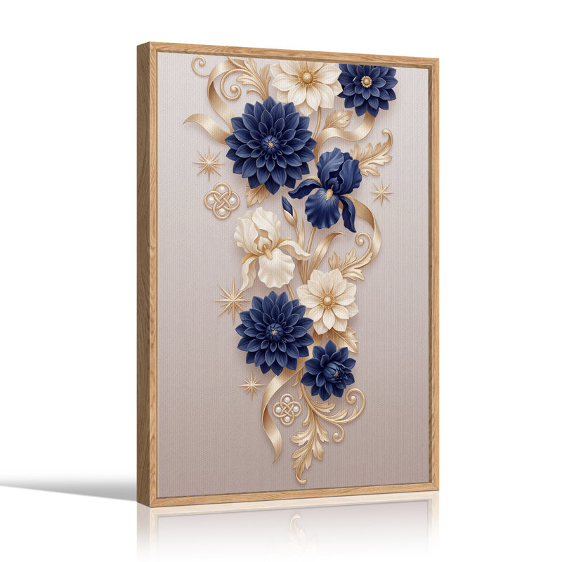 Art mural sur toile à volutes bleu marine et crème, H 48 po x l 32 po