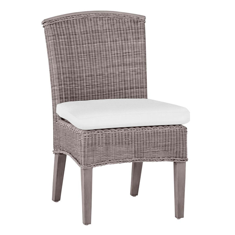 Astoria Patio Dining Side Chair with Cushions, Oyster, Dove Sunbrella® Linen, No Welt