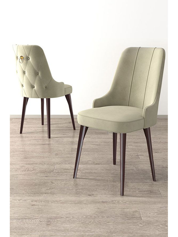 Modern Chair Set (2 Pieces), Cream & Brown, 18.1 x 37.0 x 18.1 inches | 100% Metal Frame, Babyface Fabric, 22 DNS Foam Back & 28 DNS Foam Seat | Stylish & Comfortable for Living Room or Office Use