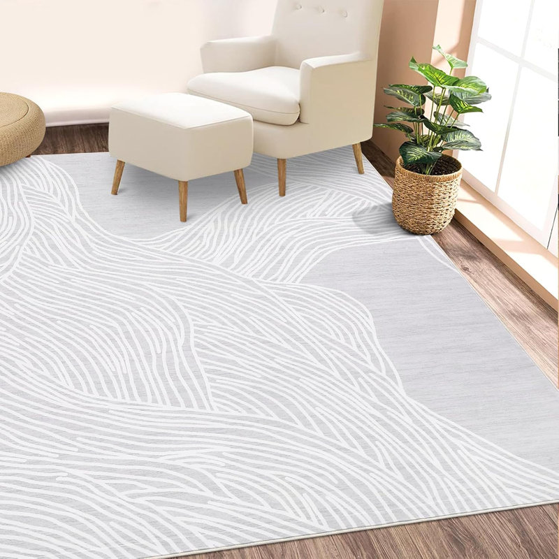 Tapis de couloir moelleux - 350 g / m² en fausse laine d'agneau, lavable à la machine, antidérapant, motif de nage moderne pour le vestibule, cuisine (noir et blanc)