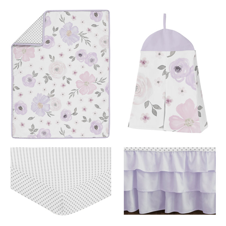 Sweet Jojo Designs Lavender Purple, Pink, Grey and White Shabby Chic Watercolor Floral Girl Full / Queen Teen Childrens Bedding Comforter Set - 3