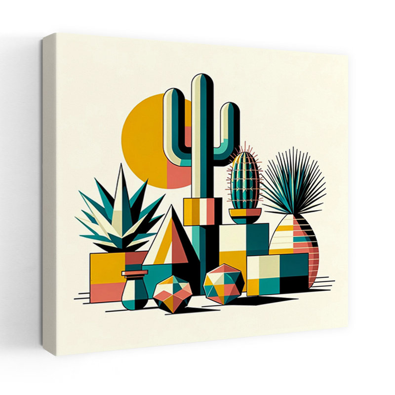 Art contemporain, paysage abstrait, cactus géométrique coloré, art naturel, H 18 po x l 18 po