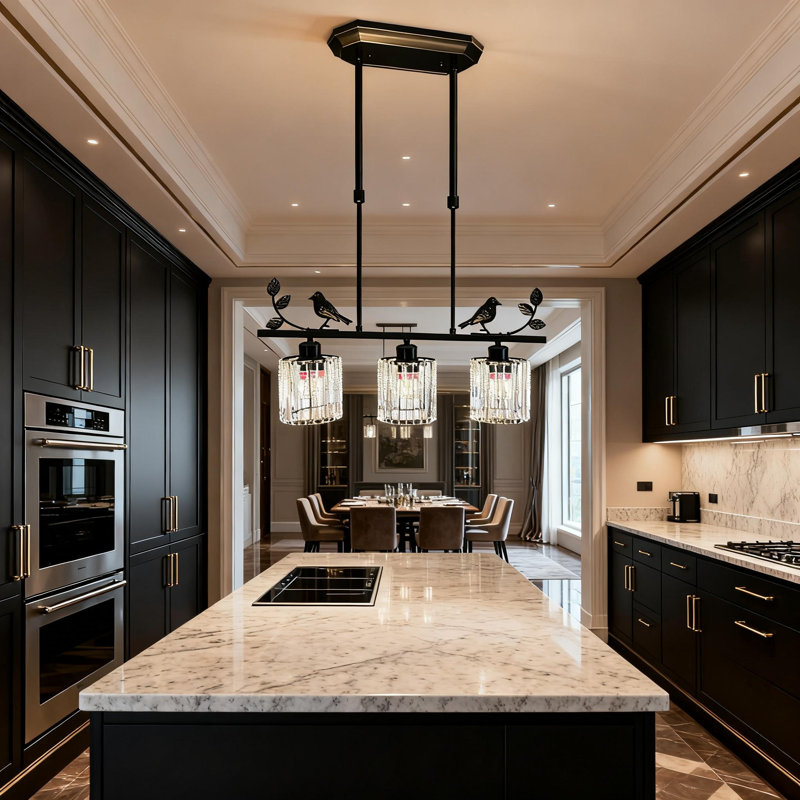3-Light Dimmable Black Matte Crystal Pendant Light