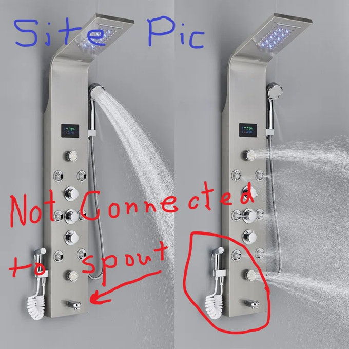 thumbnail image 2 of AlenArt Wall Mount Stainless Steel LED Shower Panel Tower System, Rainfall Waterfall Shower Head, Hydroelectricity Display With Massage Jets,Black 2 of 10