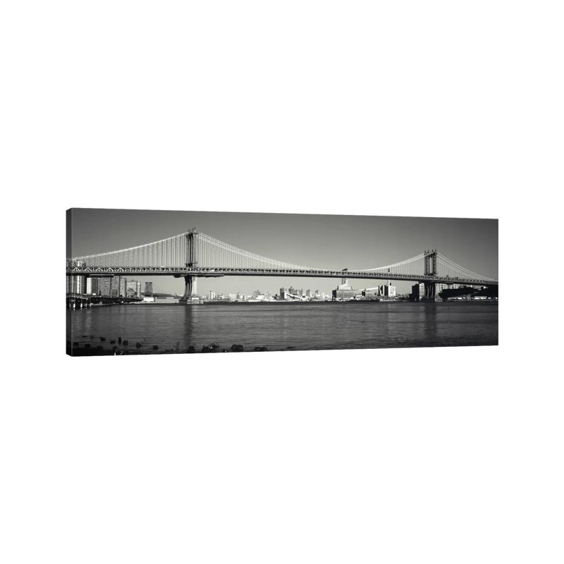 Manhattan Bridge Across The East River, New York City, New York State, USA - Wrapped Canvas Panoramic Print