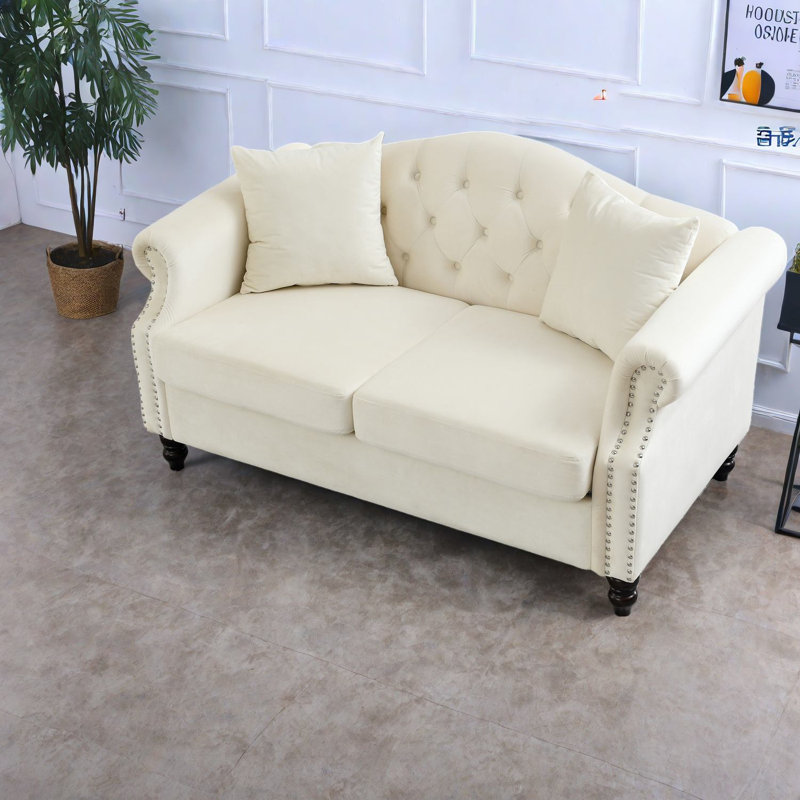 Canapés compacts à compression, Chesterfield en velours beige, maison moderne