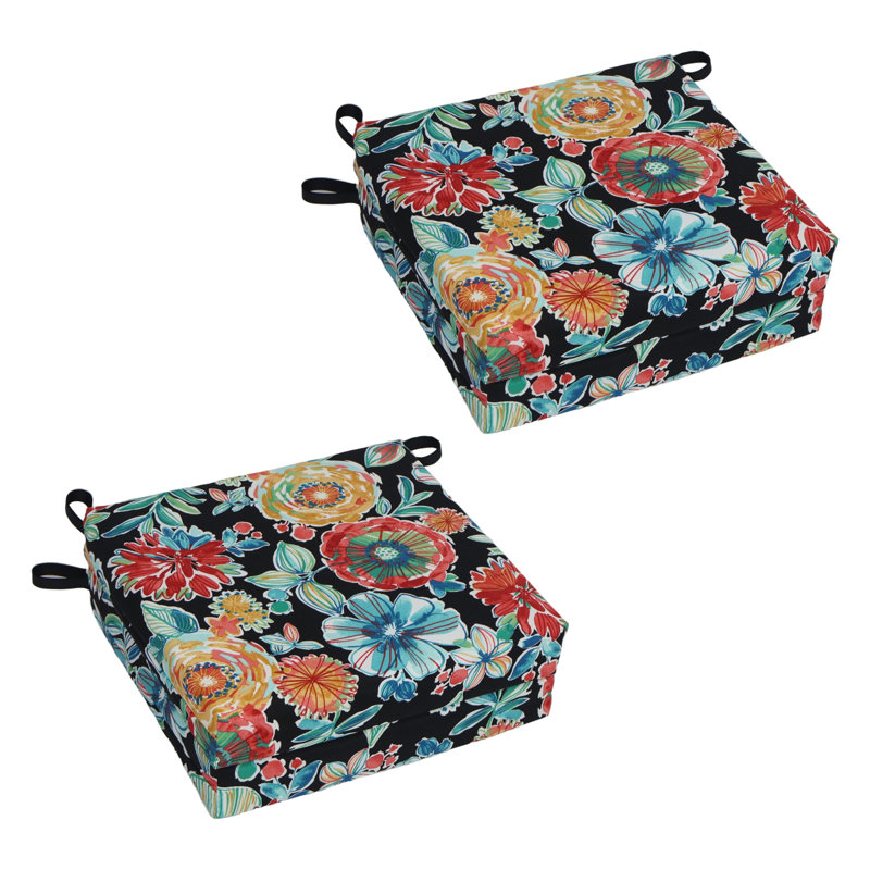 Coussins de chaise carrés d'extérieur (ensemble de 4), Noir / Colsen noir floral, L 20 po x P 19 po