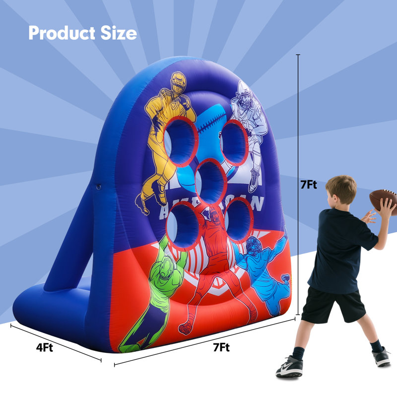 Jeu de lancer de football gonflable avec balles, jeu de cible de football portatif Wellcomer 7 pi pour sports, carnavals et réunions de famille