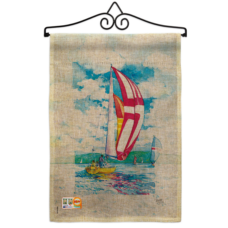 "voiliers en toile jute centres d’intérêt-hobbies à 2 côtés en toile jute 19 x 13" ensemble de drapeau