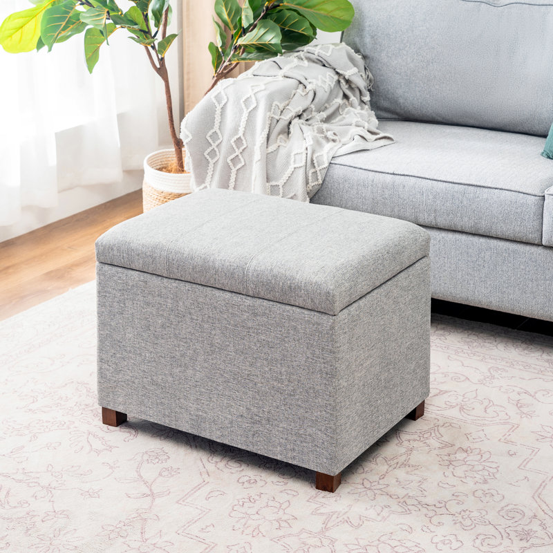 24" Upholstered Storage Ottoman Bench, White 