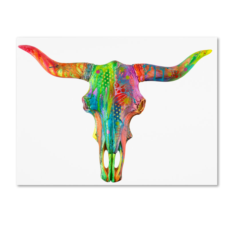 Colorful Psychedelic Longhorn Skull Framed Canvas Art