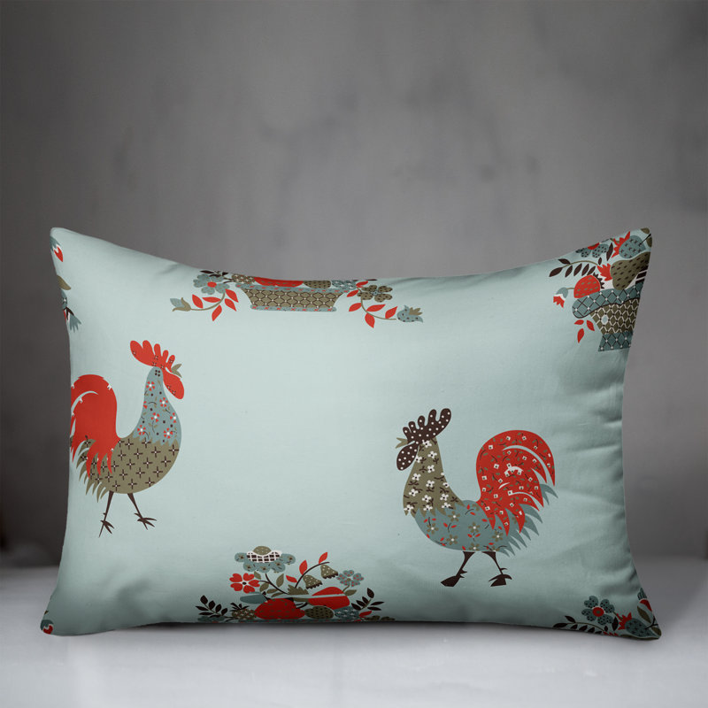 Rooster Reversible Throw Pillow, Blue/Red