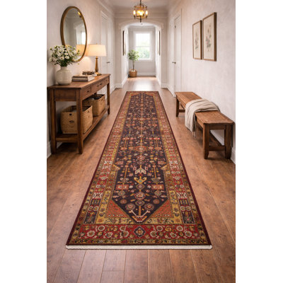 Purple-navy Tribal 4X13 Handmade Hamedan Oriental Runner Rug