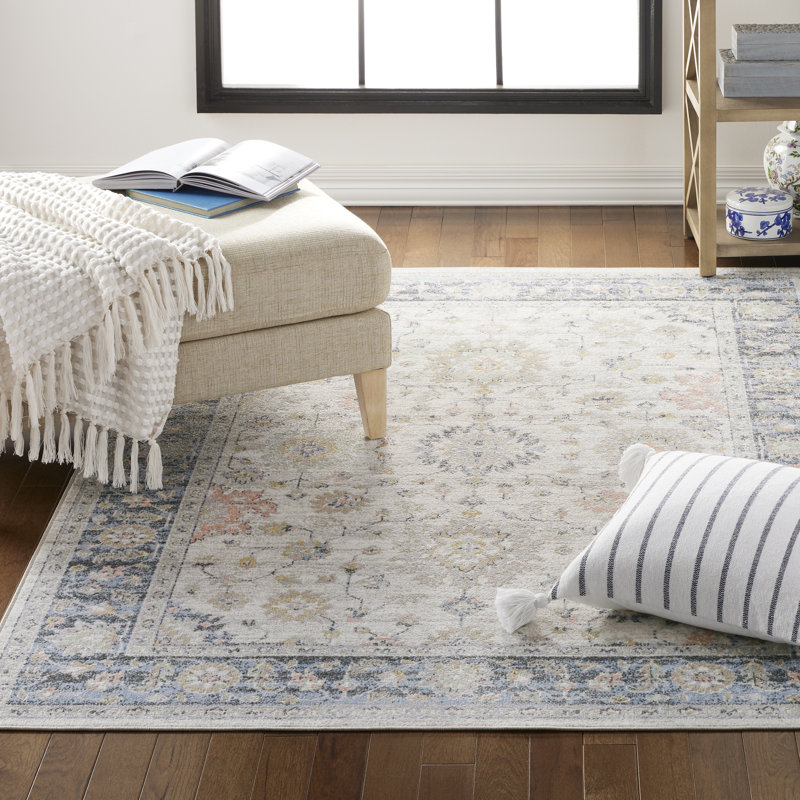 Tapis bleu clair / blanc Benner Killough, Rectangle 5 pi 2 po x 7 pi 2 po