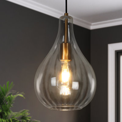 Grand luminaire suspendu en verre texturé à 1 lumière Meya