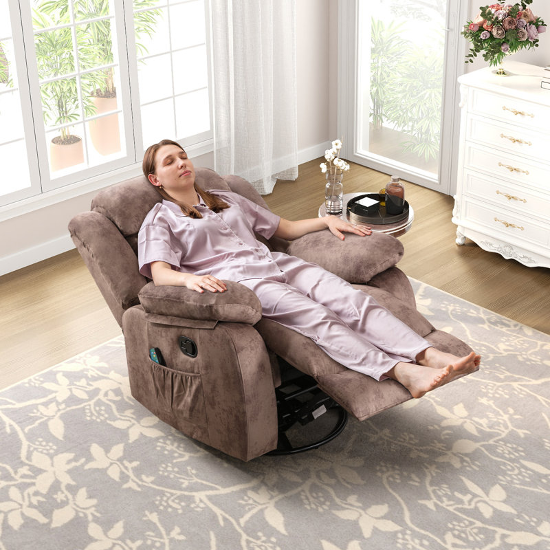 37.4" Wide Compact Swivel Rocker with Heat and Massage Durable Lounge Reclining Chair(Set of 2), Dune Shadow