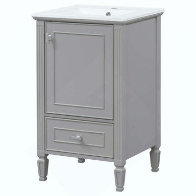 Bathroom Vanity with Ceramic Sink,Solid Wood Legs, Freestanding Vanity with Storage Cabinet,Soft-Close Drawers&Doors,Storage Rack
