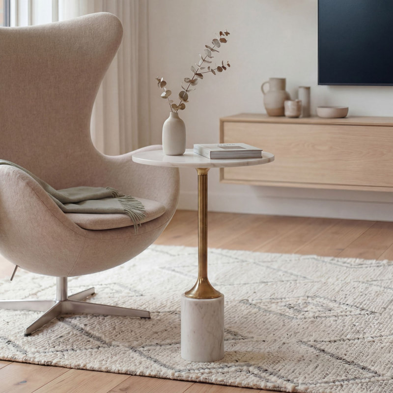 White Marble Round Side Table with Gold Aluminium Column