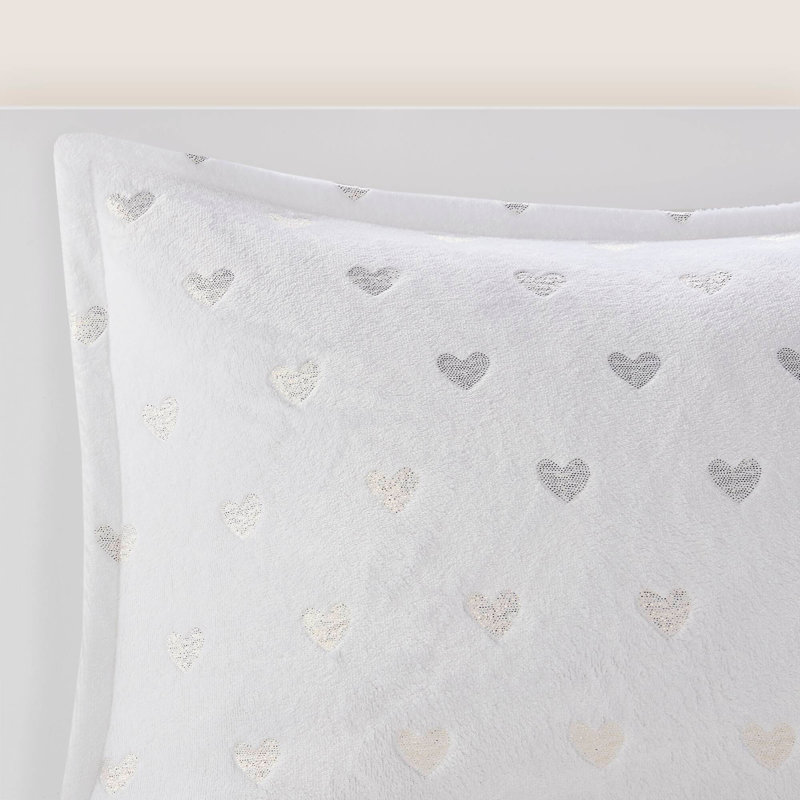 Metallic Printed Plush Comforter Set With White/Gold Throw Pillow, Twin Comforter + 2 Additional Pieces