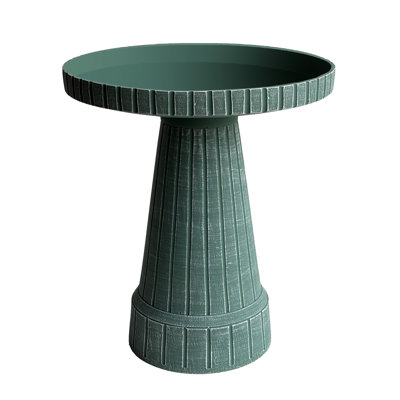 19" Modern Ribbed Fiber Clay Birdbath – Jade Green Outdoor Pedestal Bird Bath