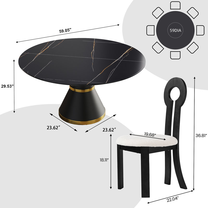 8 Seat Dining Table Set With Modern Key-shaped Dining Chairs, 9-piece Dining Set, Black, Black