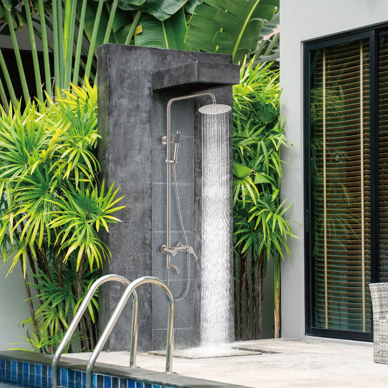 FUNDUXA Stainless Steel Wall Mounted Outdoor Shower with Detachable