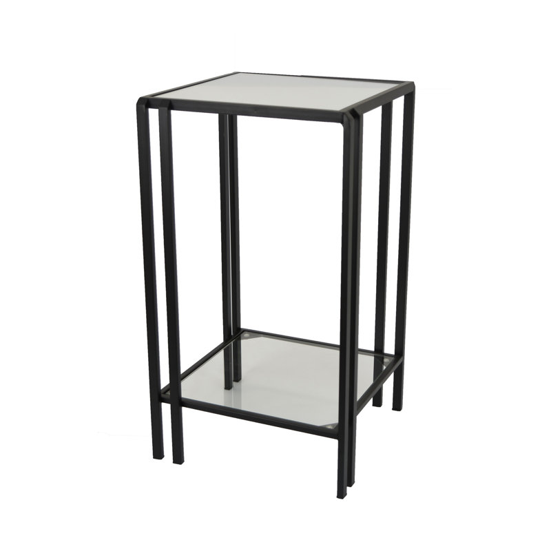 Table à plante Buckley, métal noir, plateau carré en miroir, H 21,7 po x l 12,2 po x P 12,2 po
