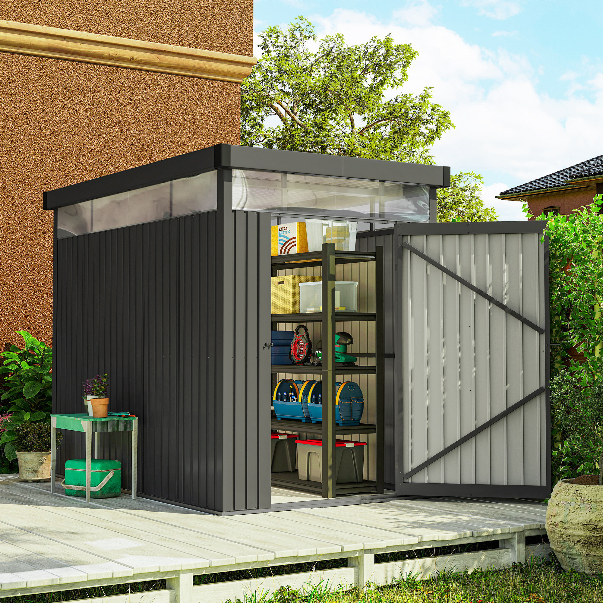 WFX Utility 5 ft. W x 8 ft. D Galvanised Steel Garden Storage Shed ...