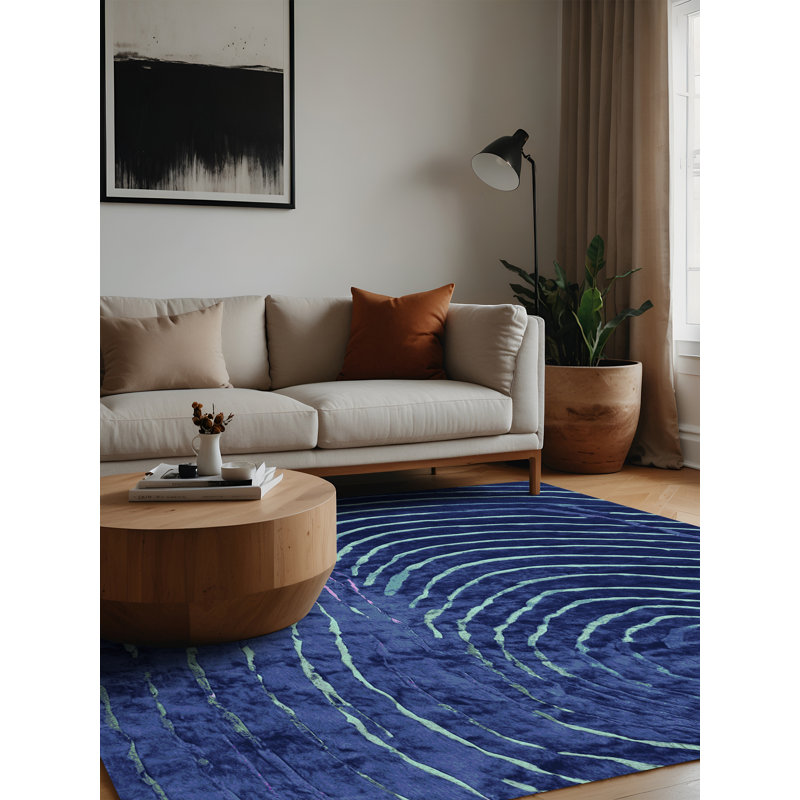 Machine Washable Blue Area Rug, Square 6'