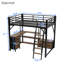 Lit mezzanine double en métal avec bureau et tiroirs, lumières à DEL, station de charge, espace de rangement spacieux Tiroirs d'escalier confortables - Escalier