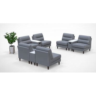 6 Person Hospitality Booth Cafeteria Cafe Restaurant Chair Set 9Pc Set Colour Grey 100% Real Leather