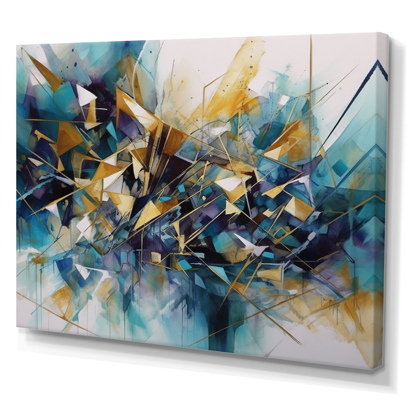 Golden Explosion Triangles III - Art géométrique abstrait, H 12 po x l 20 po x P 1 po, Toile tendue